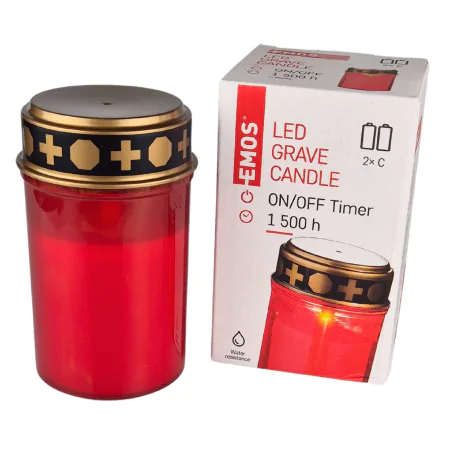 Latarenki-ogrodowe - świeczka led na cmentarz znicz na baterie czerwony z timerem 