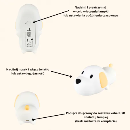 Oswietlenie-do-pokoju-dzieciecego - lampka nocna led piesek na prezent dla dzieci interblue 