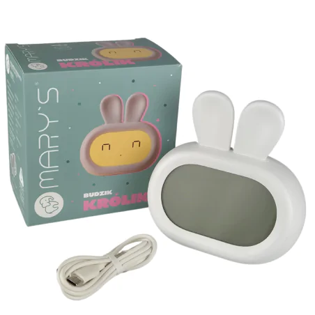 Oswietlenie-do-pokoju-dzieciecego - zegar z budzikiem dziecięcy szary króliczek prezent dla dziecka interblue 