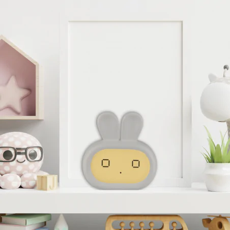 Oswietlenie-do-pokoju-dzieciecego - zegar z budzikiem dziecięcy szary króliczek prezent dla dziecka interblue 