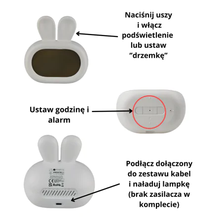 Oswietlenie-do-pokoju-dzieciecego - zegar z budzikiem dziecięcy szary króliczek prezent dla dziecka interblue 