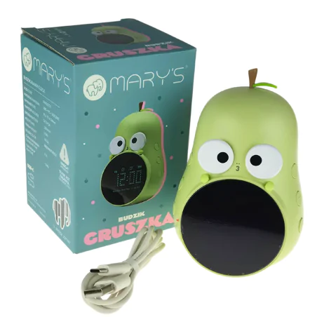 Oswietlenie-do-pokoju-dzieciecego - budzik dziecięcy led w kształcie zielonej gruszki prezent urodzinowy interblue 