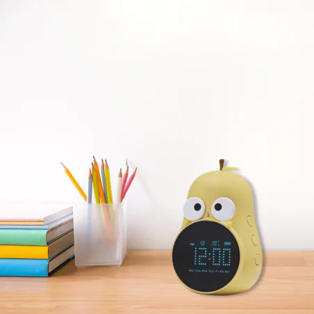 Oswietlenie-do-pokoju-dzieciecego - budzik dziecięcy z zegarem i wyświetlaczem żółta gruszka prezent interblue 