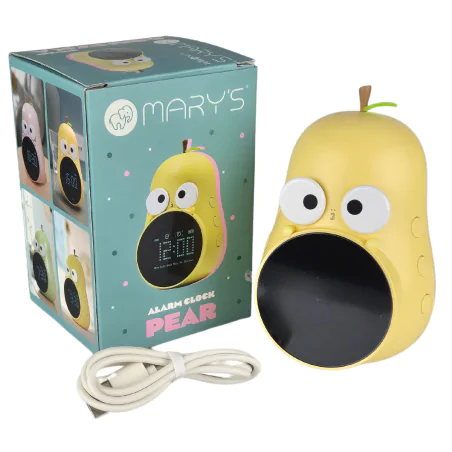 Oswietlenie-do-pokoju-dzieciecego - budzik dziecięcy z zegarem i wyświetlaczem żółta gruszka prezent interblue 