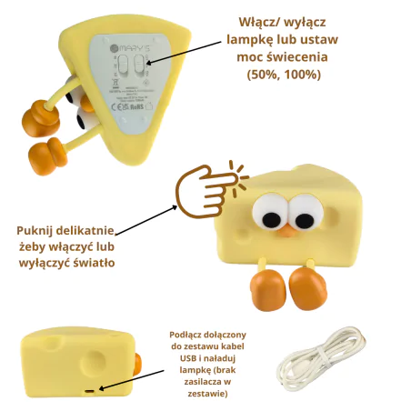 Oswietlenie-do-pokoju-dzieciecego - lampka nocna led dziecięca żółty serek świecąca zabawka interblue 