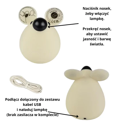 Oswietlenie-do-pokoju-dzieciecego - lampka nocna led dziecięca w postaci myszki prezent dla dziecka interblue 