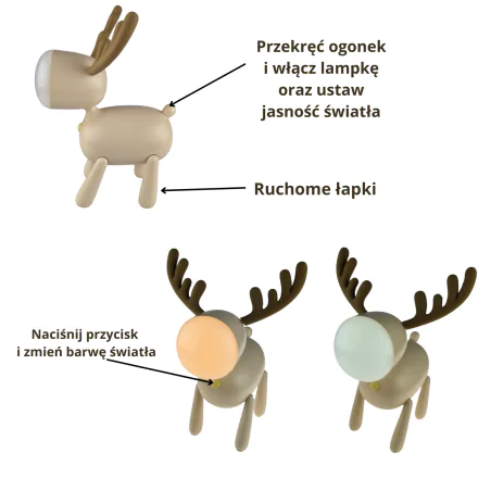 Oswietlenie-do-pokoju-dzieciecego - lampka nocna led do zasypiania dla dzieci beżowy jelonek prezent na baby shower interblue 