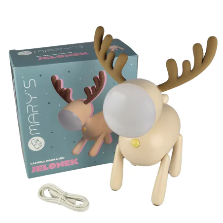 Oswietlenie-do-pokoju-dzieciecego - lampka nocna led do zasypiania dla dzieci beżowy jelonek prezent na baby shower interblue 