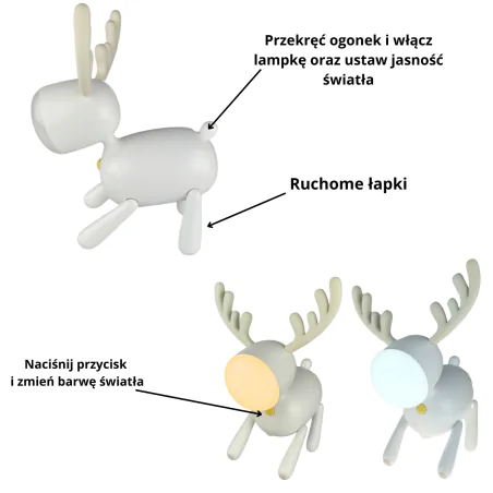 Oswietlenie-do-pokoju-dzieciecego - lampka nocna led z delikatnym światłem jelonek prezent dla niemowlaka interblue 