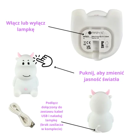 Oswietlenie-do-pokoju-dzieciecego - lampka nocna led miękka krówka różowa z regulowanym światłem prezent z okazji urodzin interblue 