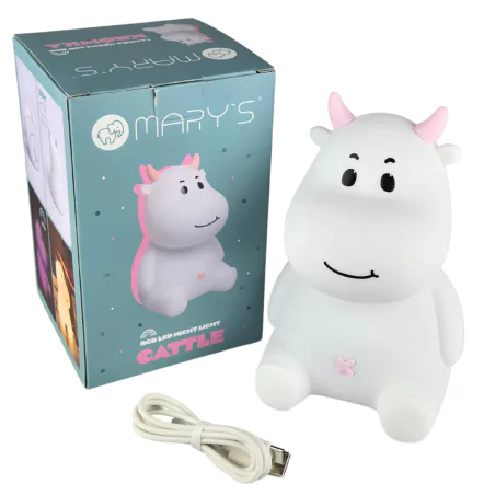 Oswietlenie-do-pokoju-dzieciecego - lampka nocna led miękka krówka różowa z regulowanym światłem prezent z okazji urodzin interblue 