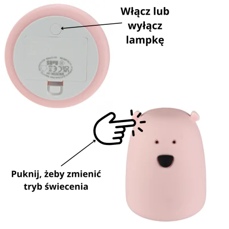 Oswietlenie-do-pokoju-dzieciecego - lampka nocna zasilana bateryjnie różowy miś prezent dla dziewczynki interblue 