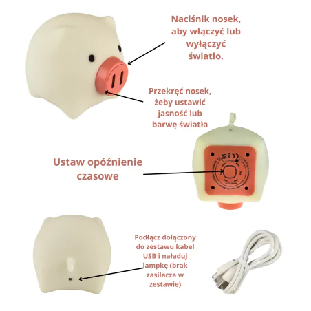 Oswietlenie-do-pokoju-dzieciecego - lampka nocna stołowa led w kształcie świnki interblue 