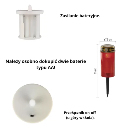 Latarenki-ogrodowe - znicz led czerwony lampion cmentarny na baterie wbijany w grunt 