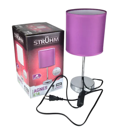 Lampki-nocne - urocza fioletowa lampka glamour z chromowaną nóżką agnes e14 purple 03148 ideus 