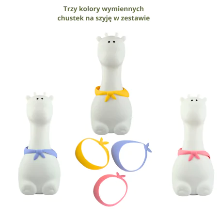 Oswietlenie-do-pokoju-dzieciecego - lampka nocna led dziecięca z kolorowymi chustkami żyrafa prezent urodzinowy interblue 