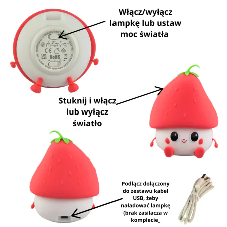 Oswietlenie-do-pokoju-dzieciecego - lampka nocna stołowa dla dzieci truskawka prezent dla dziecka interblue 
