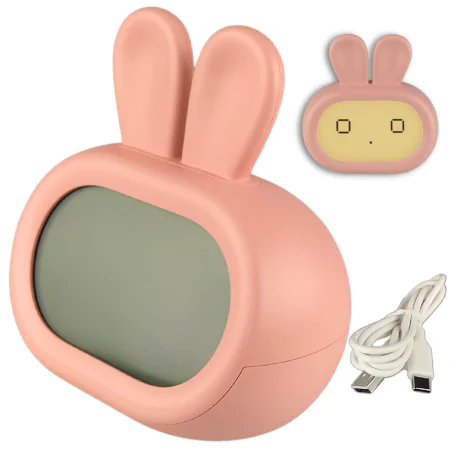 Oswietlenie-do-pokoju-dzieciecego - zegar z budzikiem różowy króliczek z wyświetlaczem prezent dla dziecka interblue 
