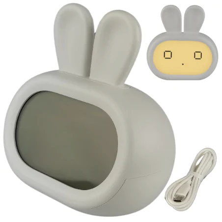 Oswietlenie-do-pokoju-dzieciecego - zegar z budzikiem dziecięcy szary króliczek prezent dla dziecka interblue 