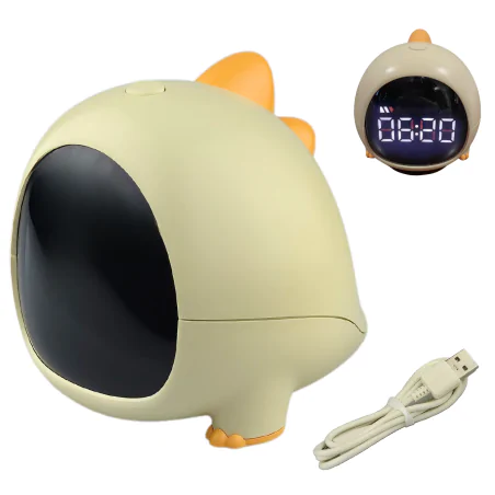 Oswietlenie-do-pokoju-dzieciecego - budzik zegarek upominek dla dziecka mały dino żółty interblue 