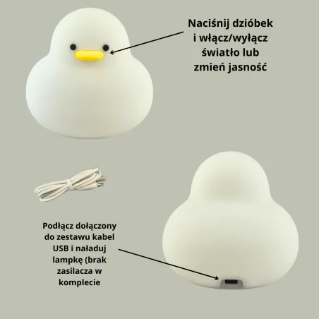 Oswietlenie-do-pokoju-dzieciecego - lampka nocna led silikonowa dziecięca zabawka miękka kaczuszka interblue 