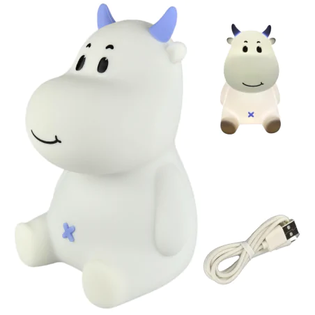 Oswietlenie-do-pokoju-dzieciecego - lampka nocna led dziecięca biało-niebieska krówka prezent na urodziny interblue 