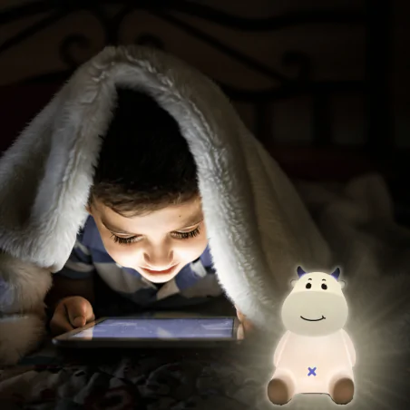 Oswietlenie-do-pokoju-dzieciecego - lampka nocna led dziecięca biało-niebieska krówka prezent na urodziny interblue 