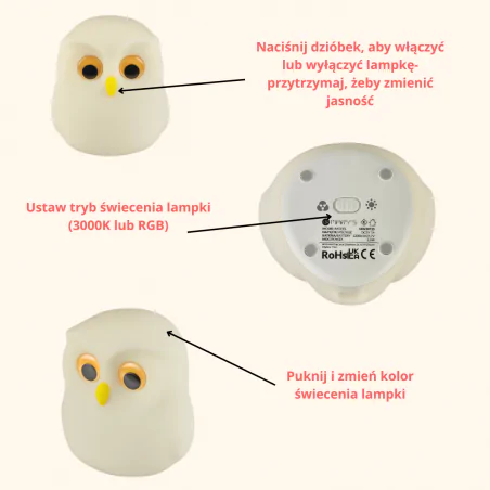 Oswietlenie-do-pokoju-dzieciecego - lampka nocna led dla dzieci w kształcie uroczej sowy interblue 
