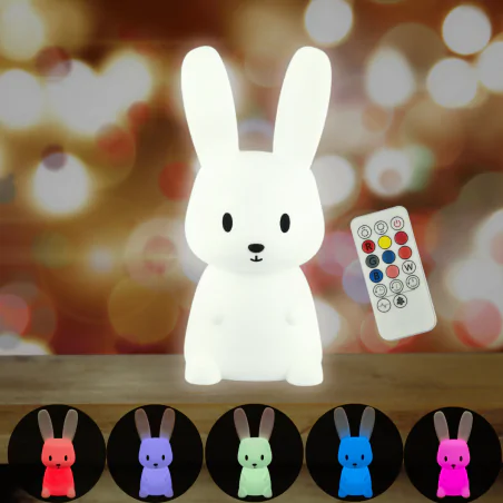 Oswietlenie-do-pokoju-dzieciecego - lampka nocna led dla dzieci biały królik na pilota interblue 