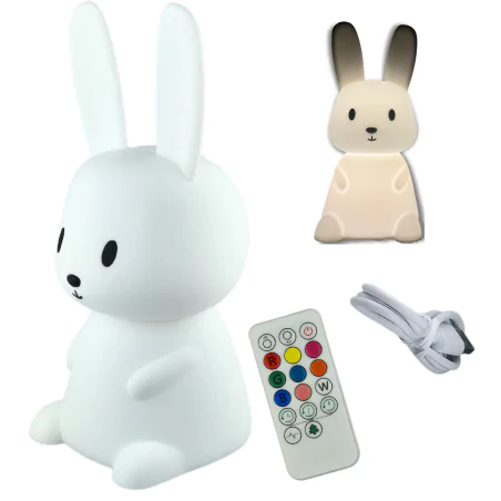 Oswietlenie-do-pokoju-dzieciecego - lampka nocna led dla dzieci biały królik na pilota interblue 