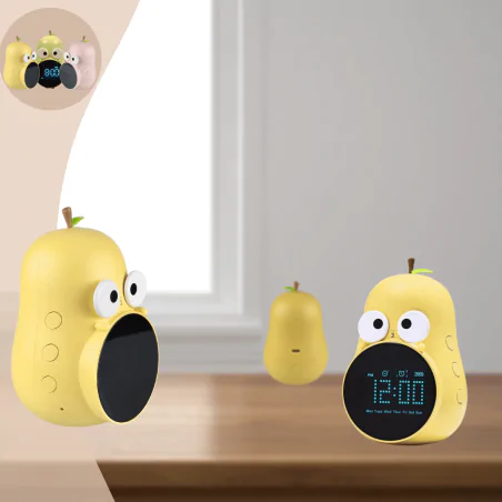 Oswietlenie-do-pokoju-dzieciecego - budzik dziecięcy z zegarem i wyświetlaczem żółta gruszka prezent interblue 