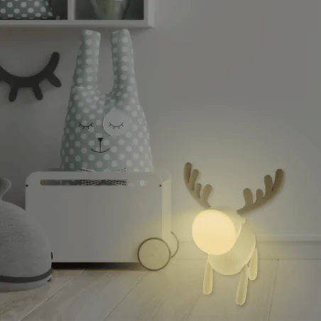 Oswietlenie-do-pokoju-dzieciecego - lampka nocna led do zasypiania dla dzieci beżowy jelonek prezent na baby shower interblue 