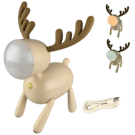 Oswietlenie-do-pokoju-dzieciecego - lampka nocna led do zasypiania dla dzieci beżowy jelonek prezent na baby shower interblue 