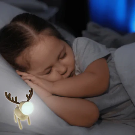 Oswietlenie-do-pokoju-dzieciecego - lampka nocna led do zasypiania dla dzieci beżowy jelonek prezent na baby shower interblue 