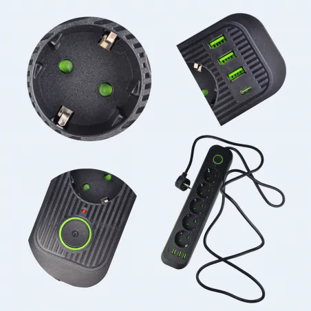 Przedluzacze-elektryczne - przedłużacz elektryczny czarny 2m z usb uziemienie schuko modi 