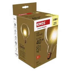 Gwint-trzonek-e27 - z58032 okrągła żarówka led vintage g125 e27 4,5w-40w 420lm ciepła biel emos 