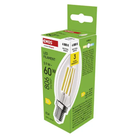 Gwint-trzonek-e14 - zf3d43 żarówka led filament świeczka e14 5,9w-60w 806lm neutralna biel emos 