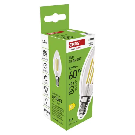 Gwint-trzonek-e14 - zf3d43 żarówka led filament świeczka e14 5,9w-60w 806lm neutralna biel emos 
