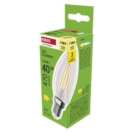 Gwint-trzonek-e14 - zf3d22 żarówka led filament świeczka e14 3,4w-40w 470lm ciepła biel emos 