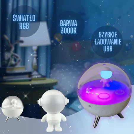Oswietlenie-do-pokoju-dzieciecego - lampka nocna led księżyc z astronautą światło rgb prezent na dzień dziecka interblue 