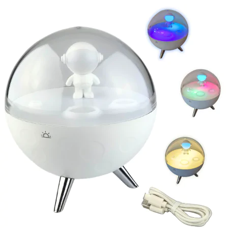 Oswietlenie-do-pokoju-dzieciecego - lampka nocna led księżyc z astronautą światło rgb prezent na dzień dziecka interblue 