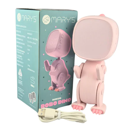 Oswietlenie-do-pokoju-dzieciecego - budzik na biurko dziecięcy różowy zabawka prezent dla dziewczynki robot dino interblue 