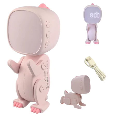 Oswietlenie-do-pokoju-dzieciecego - budzik na biurko dziecięcy różowy zabawka prezent dla dziewczynki robot dino interblue 