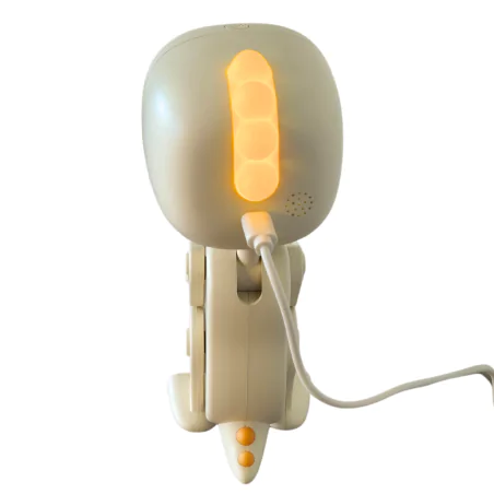 Oswietlenie-do-pokoju-dzieciecego - budzik dla dzieci na biurko robot dino biały zabawka dla przedszkolaka interblue 