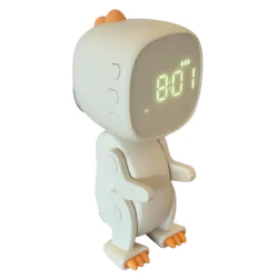 Oswietlenie-do-pokoju-dzieciecego - budzik dla dzieci na biurko robot dino biały zabawka dla przedszkolaka interblue 