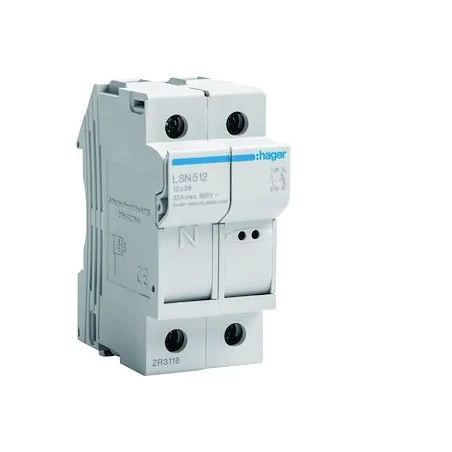 Przekazniki-i-akcesoria - podstawa bezpiecznikowa modułowa 1p+n do wkładki bezpiecznikowej cylindrycznej l38 10x38 mm lsn512 hager 