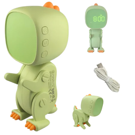 Oswietlenie-do-pokoju-dzieciecego - budzik dla dzieci stojący robot dino zielony interblue 