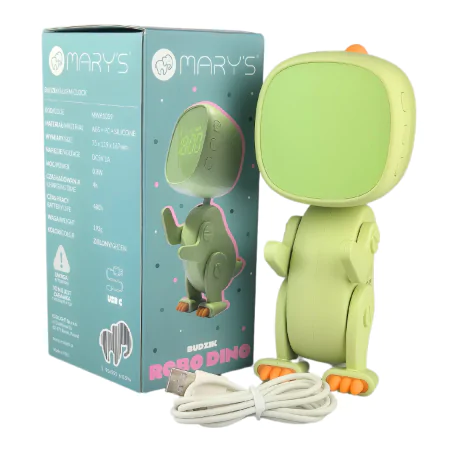 Oswietlenie-do-pokoju-dzieciecego - budzik dla dzieci stojący robot dino zielony interblue 