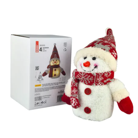 Dekoracje-swiateczne-led - dekoracja świąteczna led pluszowy bałwanek w czapce na baterie 