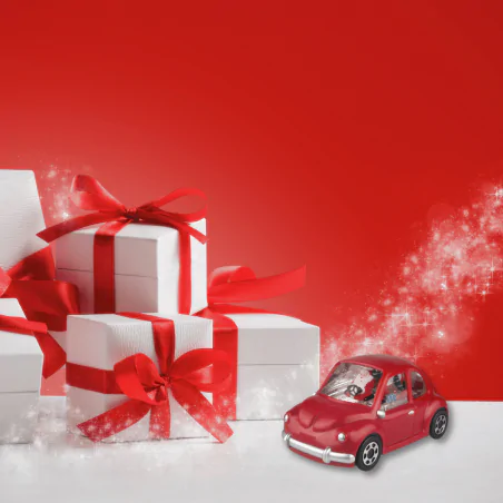 Dekoracje-swiateczne-led - dekoracja świąteczna led czerwony samochód ze świętym mikołajem na baterie 